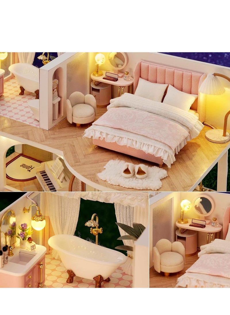 DIY Miniature Dollhouse Kit with Furniture, 1:24 Scale Creative Room Mini Wooden Doll House Accessories Plus Dust Proof & Music Movement for Kids Teens Adults(Whisper in The Morning)