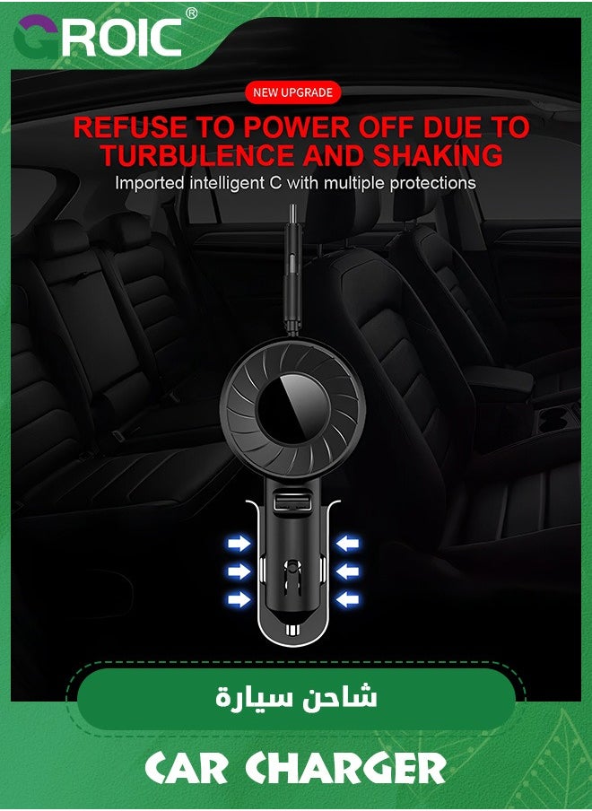 Retractable Car Charger with Retractable Cords, Small Fast Charge Retractable Car Phone Charger for iPhone and Android, Compatible with iPhone 16/15/14/13/12/11 Pro Max Samsung