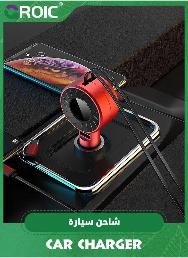 Retractable Car Charger with Retractable Cords, Small Fast Charge Retractable Car Phone Charger for iPhone and Android, Compatible with iPhone 16/15/14/13/12/11 Pro Max Samsung