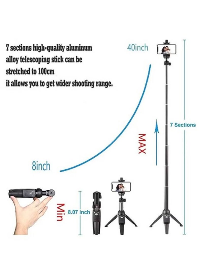 K20 Bluetooth 4.0 Wireless Selfie Stick Integrated Tripod for Smartphones, Black