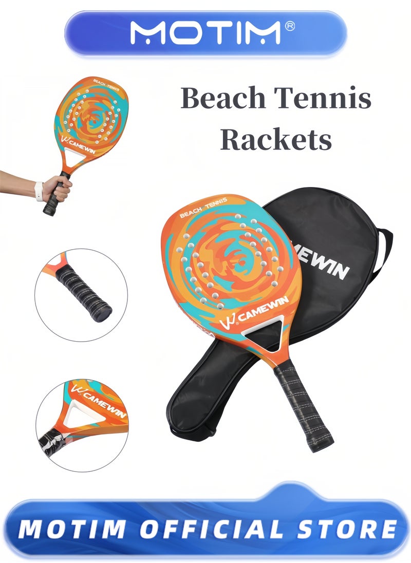 Beach Tennis Rackets Professional Carbon Fiber Beach Tennis Racket with Soft EVA Face Beach Paddle Ball Set with Storage Bag