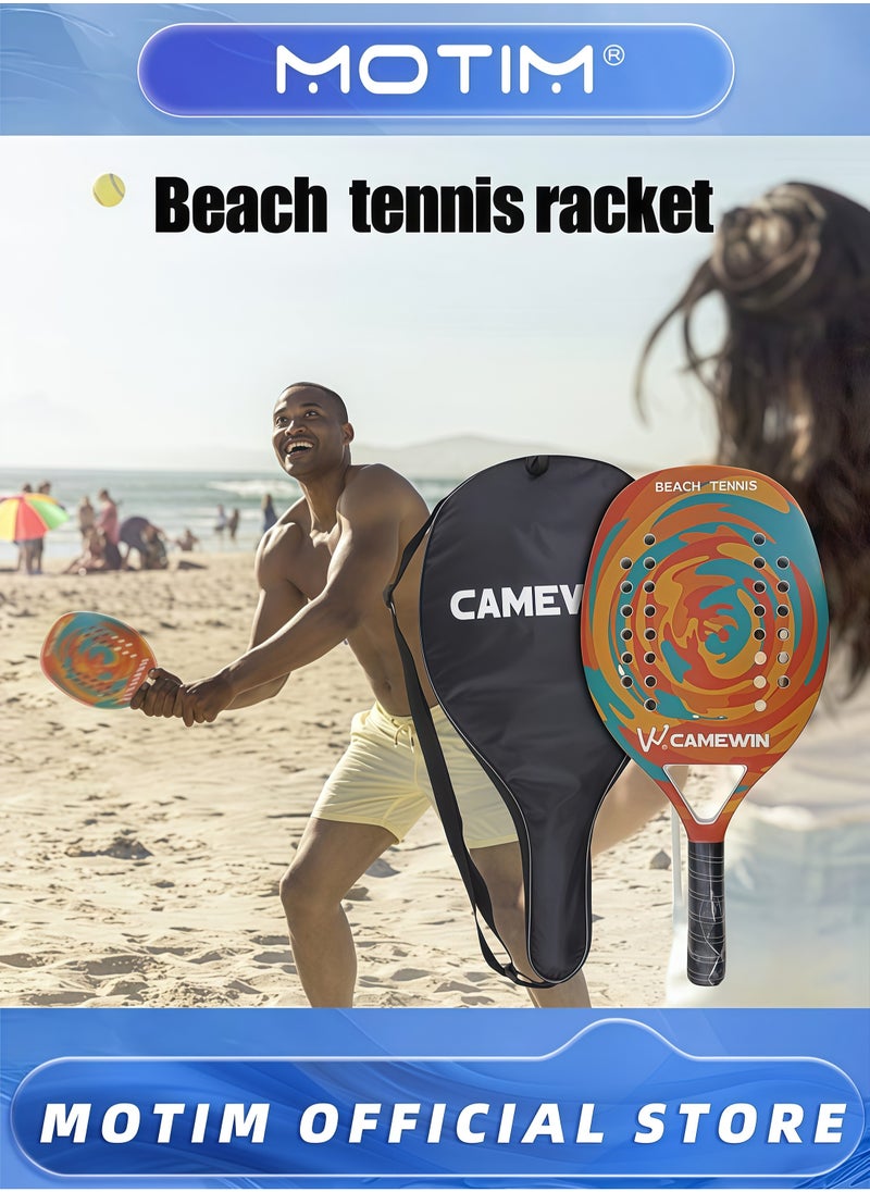 Beach Tennis Rackets Professional Carbon Fiber Beach Tennis Racket with Soft EVA Face Beach Paddle Ball Set with Storage Bag