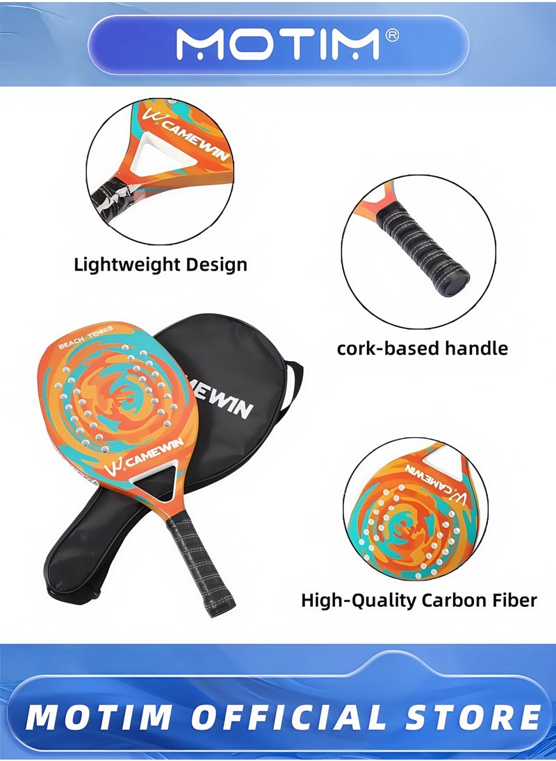 Beach Tennis Rackets Professional Carbon Fiber Beach Tennis Racket with Soft EVA Face Beach Paddle Ball Set with Storage Bag