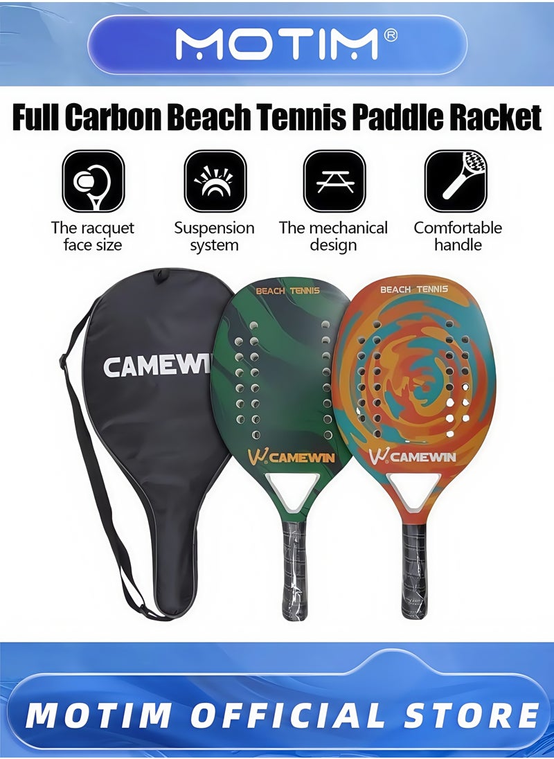 Beach Tennis Rackets Professional Carbon Fiber Beach Tennis Racket with Soft EVA Face Beach Paddle Ball Set with Storage Bag