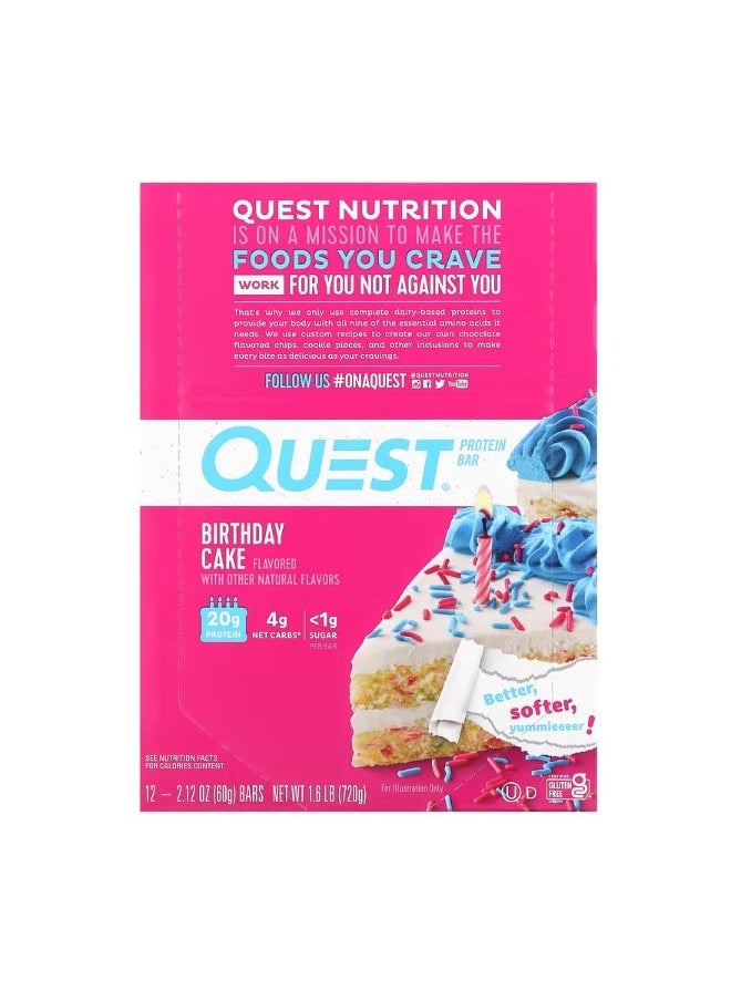 Protein Bar Birthday Cake 12 Bars 2.12 oz 60 g Each