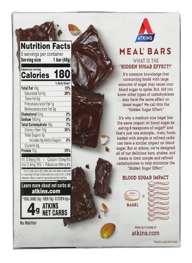 Protein Meal Bar Double Fudge Brownie Bar 5 Bars 1.69 oz 48 g Each