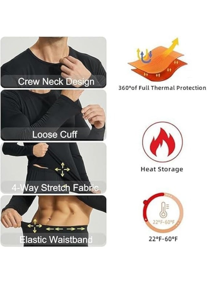 Men’s Thermal Underwear Sets 2 Piece Soft Base Layer Top and Bottom Long Johns Set with Fluff Lined Winter Warm Suit