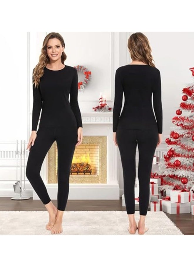 Womens Thermal Underwear Sets 2 Piece Soft Base Layer Top and Bottom Long Johns Set with Fluff Lined Winter Warm Suit