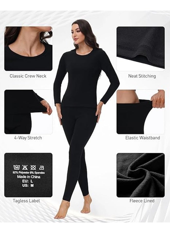 Womens Thermal Underwear Sets 2 Piece Soft Base Layer Top and Bottom Long Johns Set with Fluff Lined Winter Warm Suit