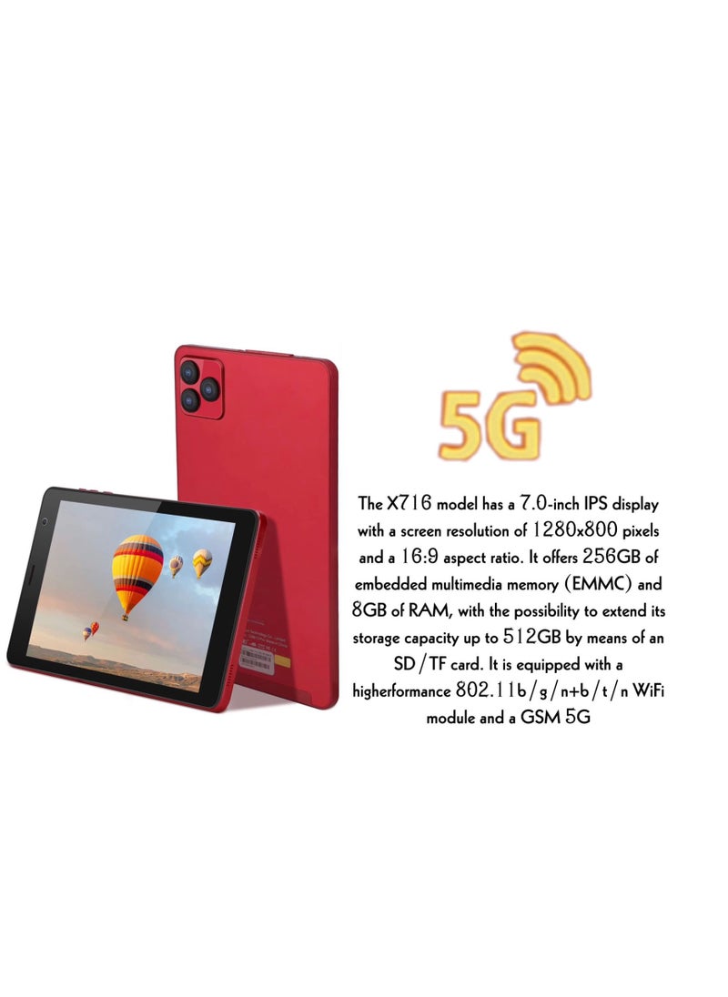 7 -Inch ITouch Smart Tablet X716 Android 12.1 Tab With 256GB ROM 8GB RAM Quad Core Wi-Fi 5G LTE Dual Sim with Wireless Keyboard Mouse and PU Tablet Cover - GREEN