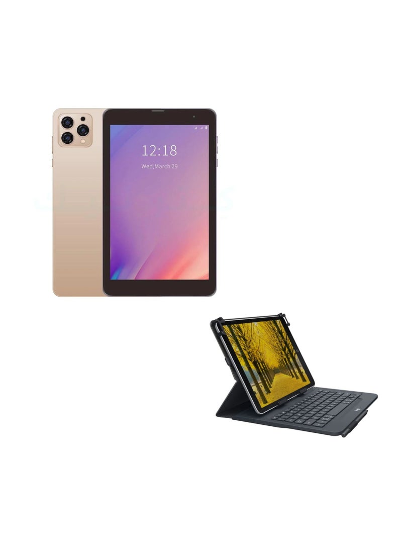 8 -Inch Smart Tablet A08 Android 13 Tablet With 1TB Storage and 16GB RAM Quad Core Wi-Fi LTE Dual Sim with Keyboard - GOLD