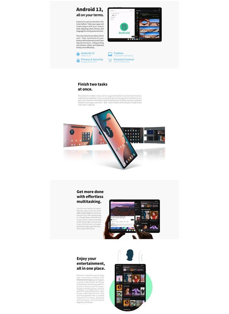 ECLAST M50HD 10-Inch Android 13 Tablet, 16GB RAM, 128GB ROM (Expandable to 1TB), 8-Core CPU, 5G WiFi/4G LTE, IPS 1900x1200 Display, Widevine L1, Bluetooth 5.0, GPS, 6000mAh Battery, Dual Camera 5MP+13MP