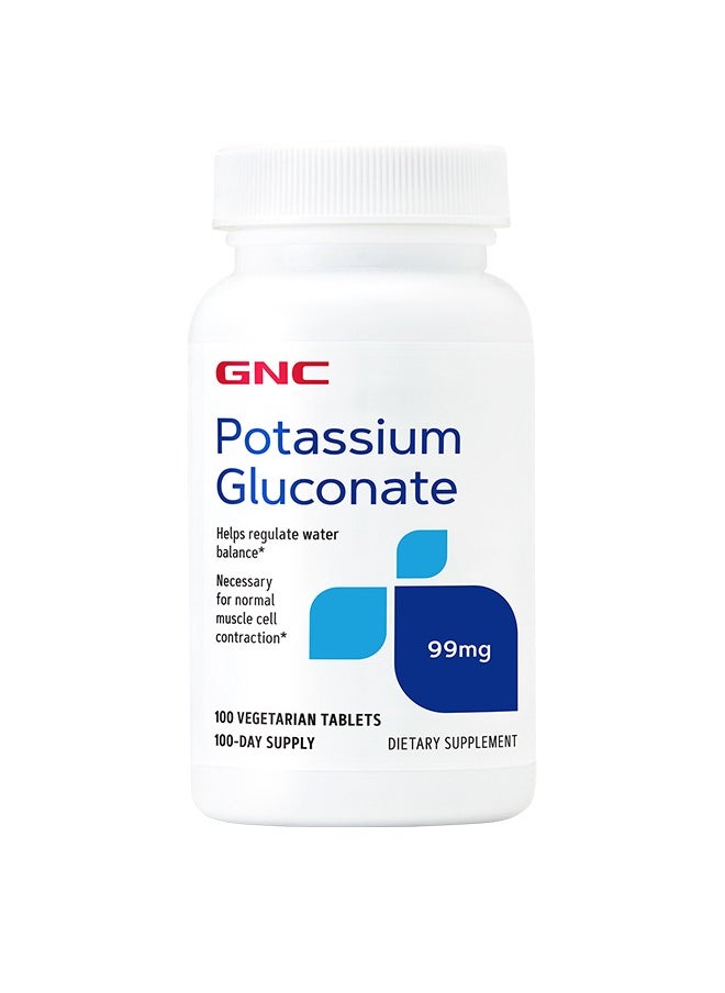 GNC Potassium Gluconate 99mg, 100 Tablets, Supports Normal Muscle Function