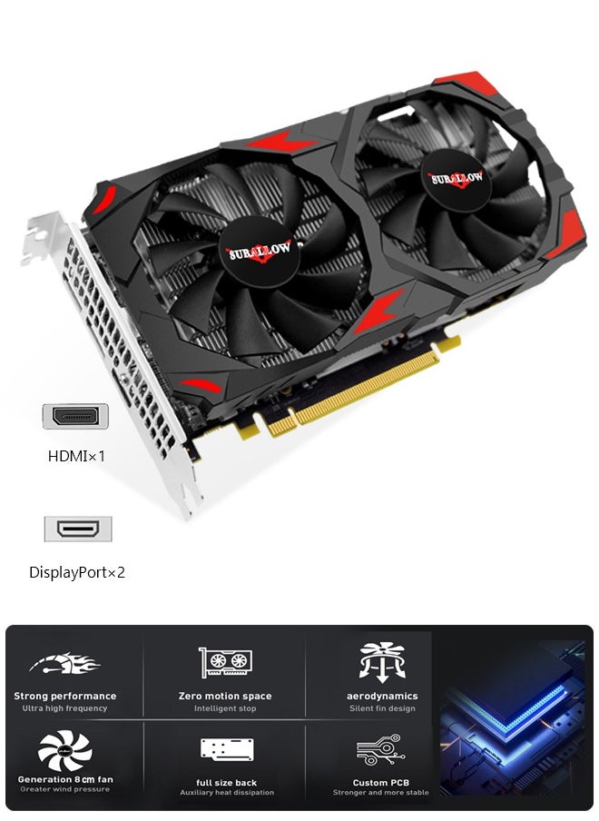 SURALLOW Radeon RX 580 Graphics Card, 2048SP, Real 8GB, GDDR5, 256 Bit, Pc Gaming Video Card, 2XDP, HDMI, PCI Express 3.0 with Freeze Fan Stop for Desktop Computer Gaming Gpu