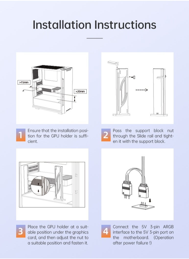 5V ARGB Sync GPU Support Bracket with Infinite Mirror Design, White Graphics Card Holder - Sturdy Aluminum Alloy Construction, Adjustable Height, Magnetic Anti-Slip Base, Supports Up to 6.5KG, Compatible with 98% PC Cases ﻿ ﻿