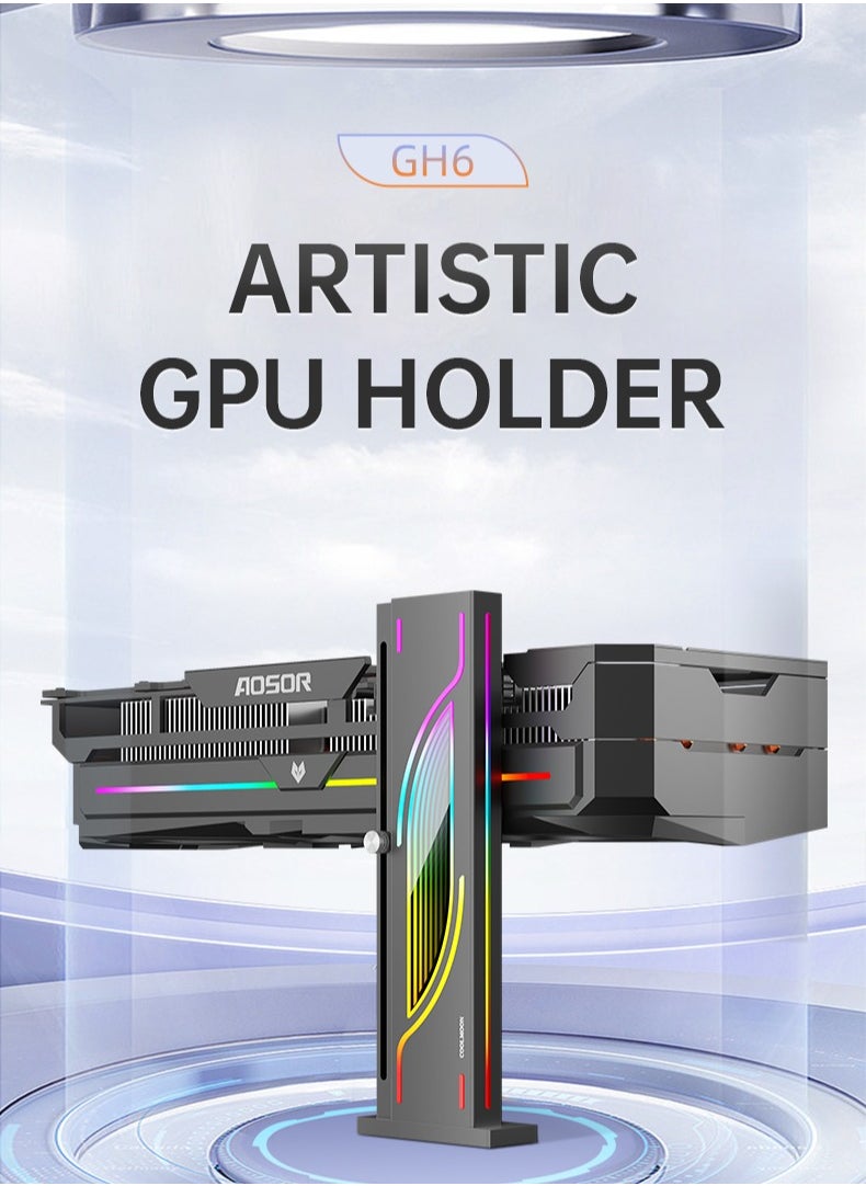 5V ARGB Sync GPU Support Bracket with Infinite Mirror Design, White Graphics Card Holder - Sturdy Aluminum Alloy Construction, Adjustable Height, Magnetic Anti-Slip Base, Supports Up to 6.5KG, Compatible with 98% PC Cases ﻿ ﻿