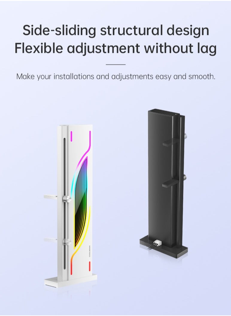 5V ARGB Sync GPU Support Bracket with Infinite Mirror Design, White Graphics Card Holder - Sturdy Aluminum Alloy Construction, Adjustable Height, Magnetic Anti-Slip Base, Supports Up to 6.5KG, Compatible with 98% PC Cases ﻿ ﻿