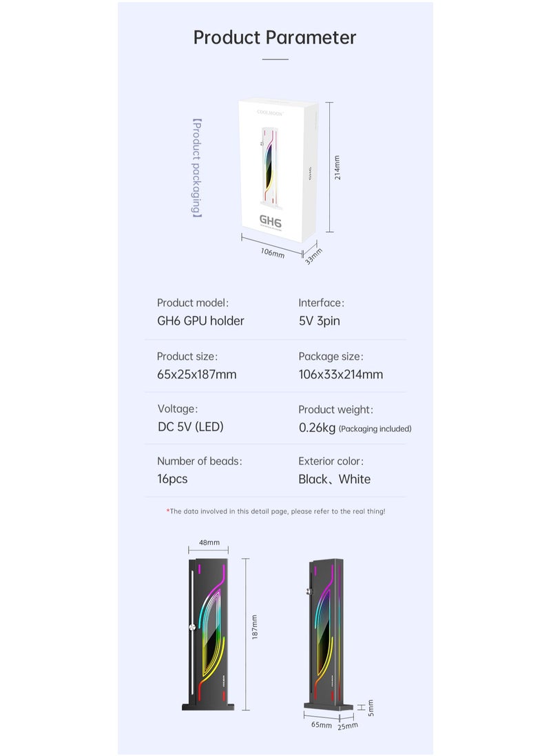 5V ARGB Sync GPU Support Bracket with Infinite Mirror Design, White Graphics Card Holder - Sturdy Aluminum Alloy Construction, Adjustable Height, Magnetic Anti-Slip Base, Supports Up to 6.5KG, Compatible with 98% PC Cases ﻿ ﻿