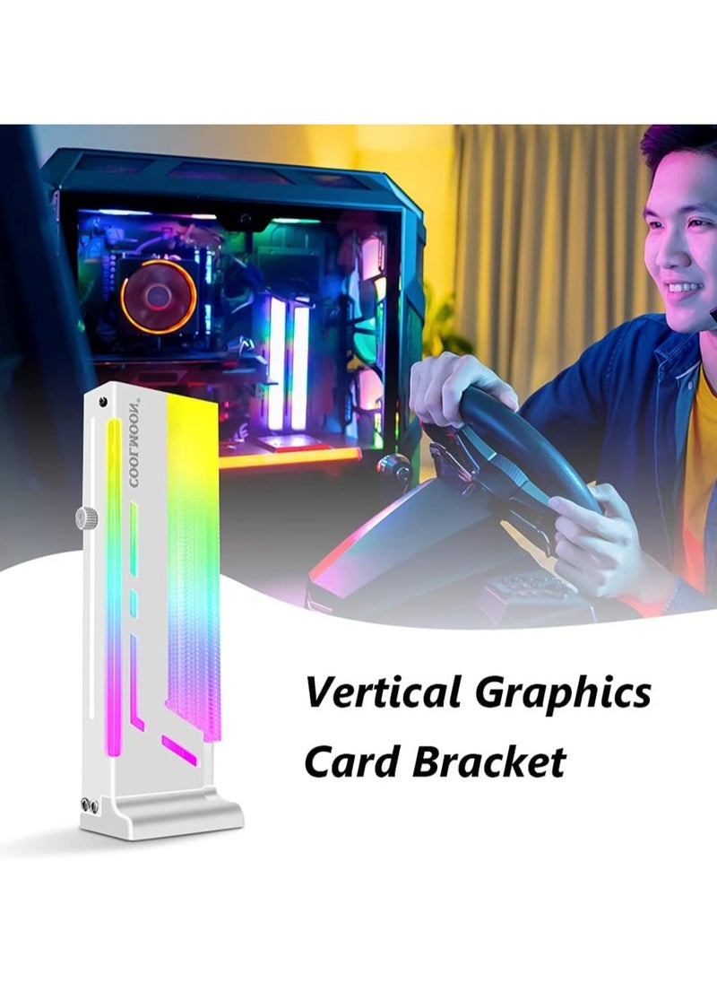 RGB GPU Holder Coolmoon CM-GH2 Colorful Graphics Card 5V 3 Pin Vertical Support Video Bracket Frame ARGB Sync Jack, Sag Holder/Holster, White, 2.44x1.38x6.89in