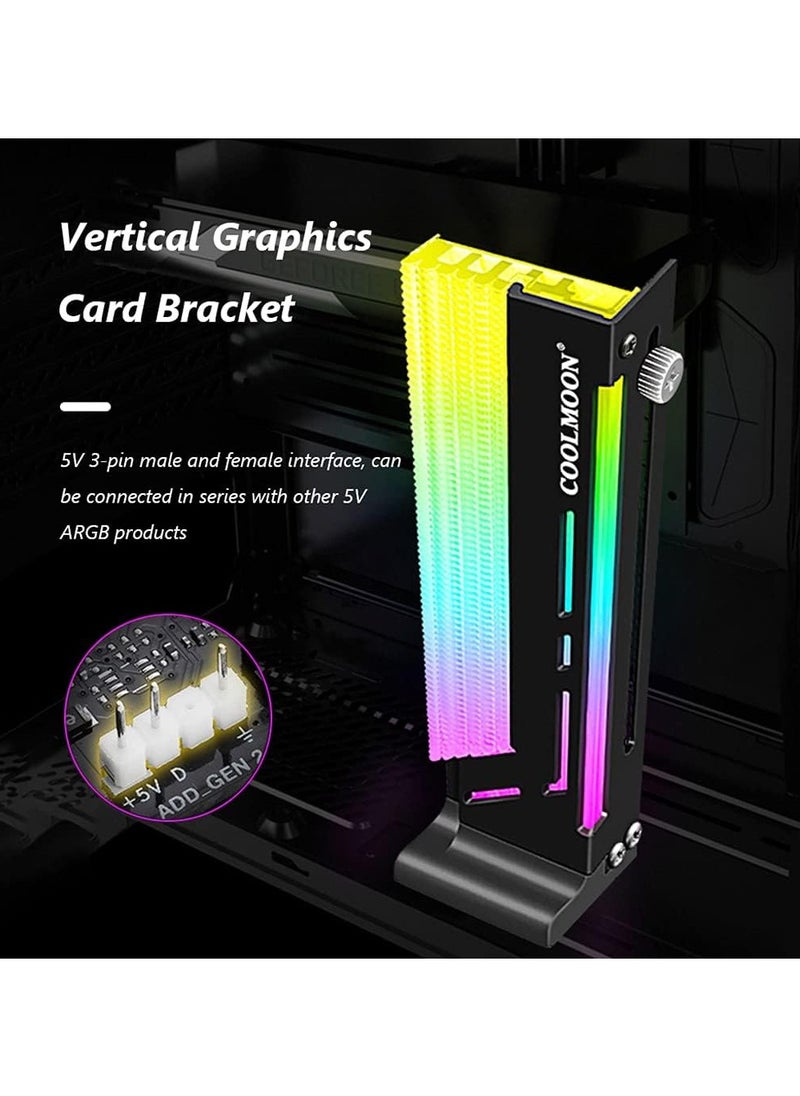 RGB GPU Holder Coolmoon CM-GH2 Colorful Graphics Card 5V 3 Pin Vertical Support Video Bracket Frame ARGB Sync Jack, Sag Holder/Holster, White, 2.44x1.38x6.89in