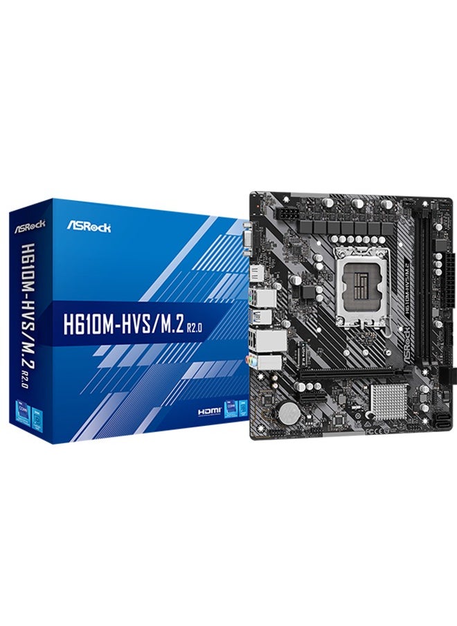 ASRock Motherboard H610M-HVS/M.2 R2.0, LGA1700, 2 x DDR4 DIMMs, PCIe 4.0 x16, HDMI, D-Sub, Ultra M.2