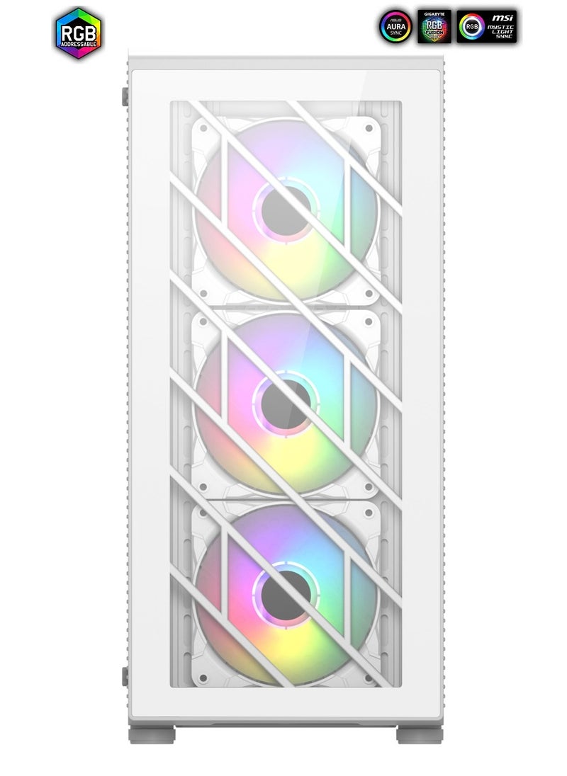 fsp Mid Tower Gaming Case (CMT 192), Support ATX, Micro ATX, Mini-ITX Motherboard, 4 x RGB Fan, USB3.0, 160mm Cooler Height, 245mm VGA length | CMT 192 WHITE