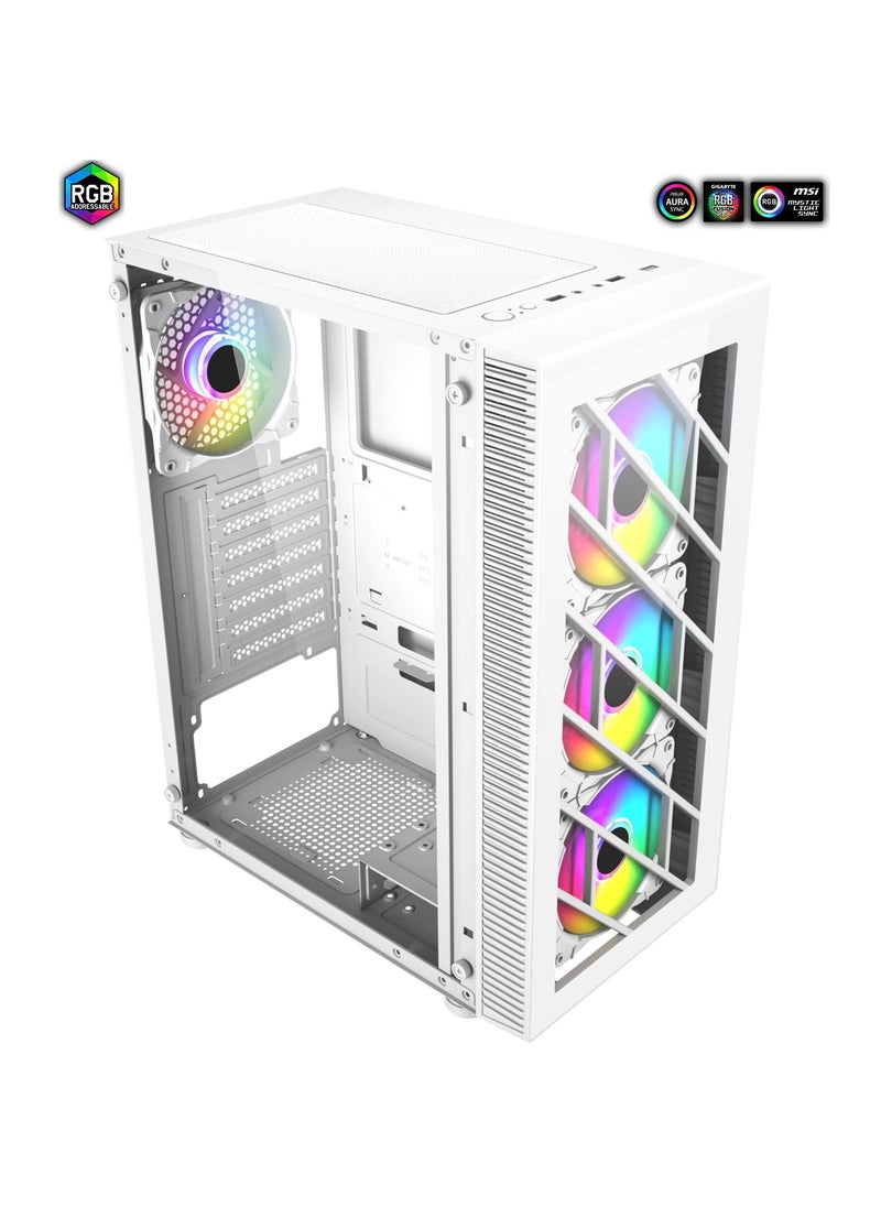 fsp Mid Tower Gaming Case (CMT 192), Support ATX, Micro ATX, Mini-ITX Motherboard, 4 x RGB Fan, USB3.0, 160mm Cooler Height, 245mm VGA length | CMT 192 WHITE