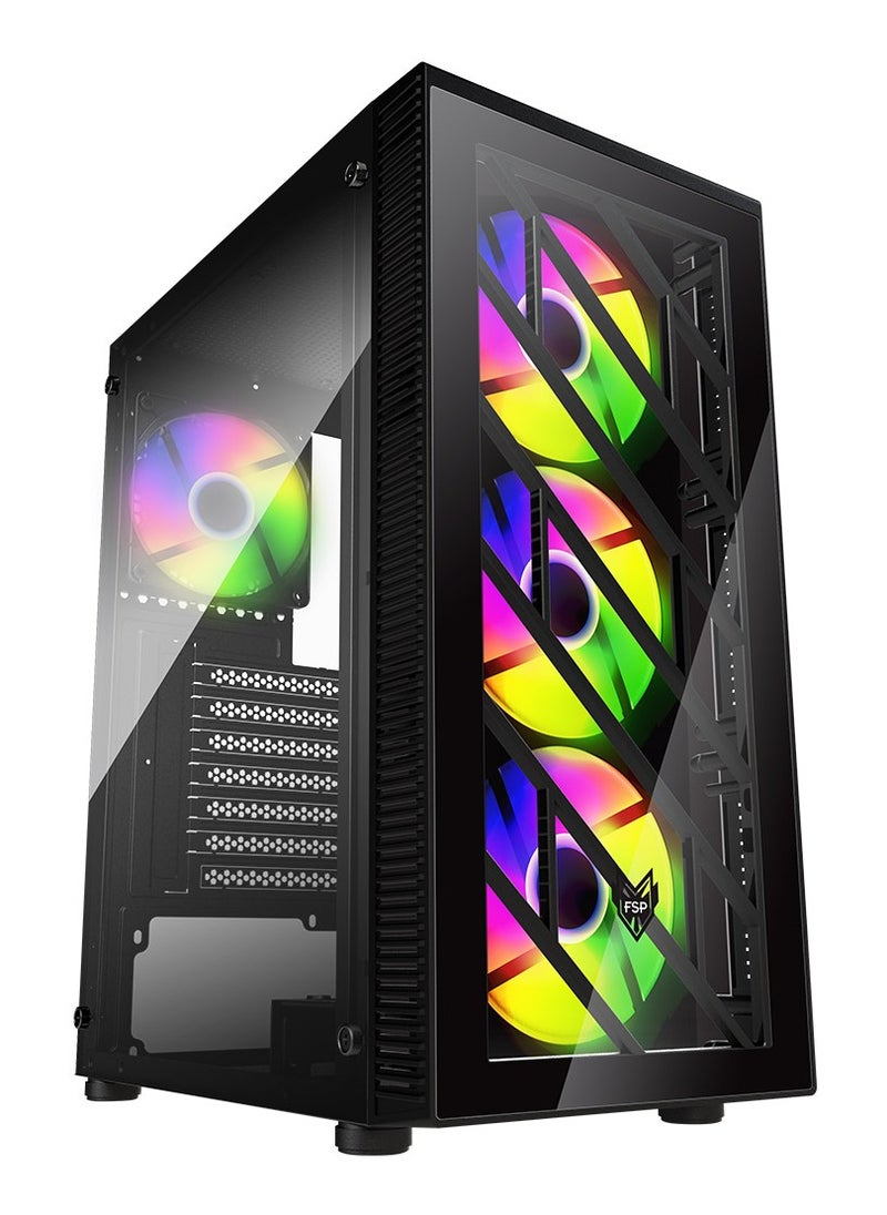 fsp Mid Tower Gaming Case (CMT 192), Support ATX, Micro ATX, Mini-ITX Motherboard, 4 x RGB Fan, USB3.0, 160mm Cooler Height, 245mm VGA length | CMT 192 BL