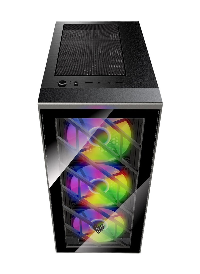 fsp Mid Tower Gaming Case (CMT 192), Support ATX, Micro ATX, Mini-ITX Motherboard, 4 x RGB Fan, USB3.0, 160mm Cooler Height, 245mm VGA length | CMT 192 BL