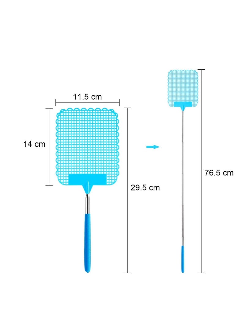 3 Pack Extendable Fly Swatter Flexible Manual Swat Pest Control with Durable Stainless Steel Telescopic Handle, Adjustable Length