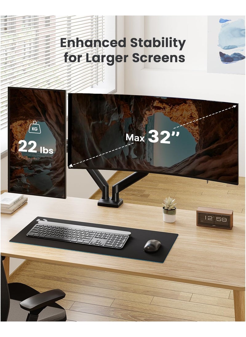 Dual Monitor Stand up to 32 inches Screen, Load-Bearing Max 22 lbs Each Arm, Adjustable Dual Monitor Mount, Sturdy Steel vesa Monitor Mount with Stable VESA 75x75 100x100mm