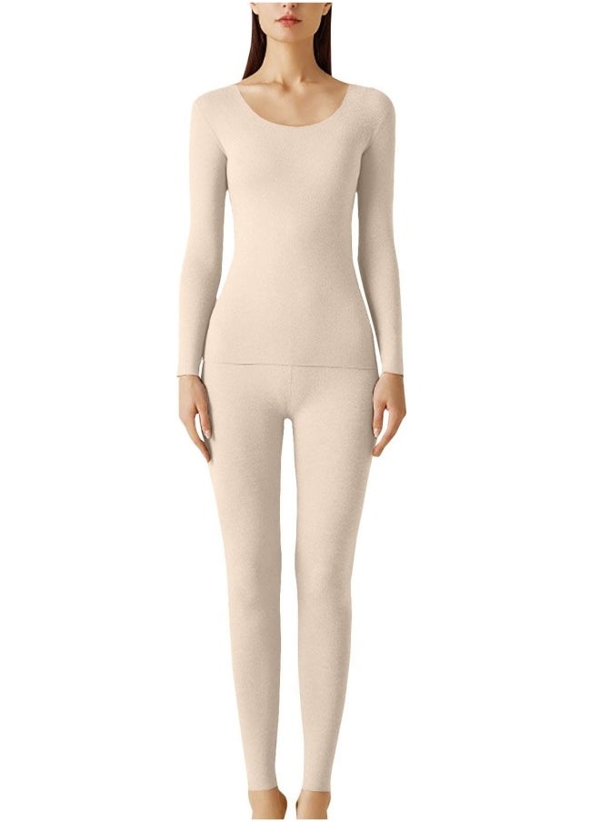 Womens Thermal Underwear Sets 2 Piece Soft Base Layer Top and Bottom Long Johns Set with Fluff Lined Winter Warm Suit