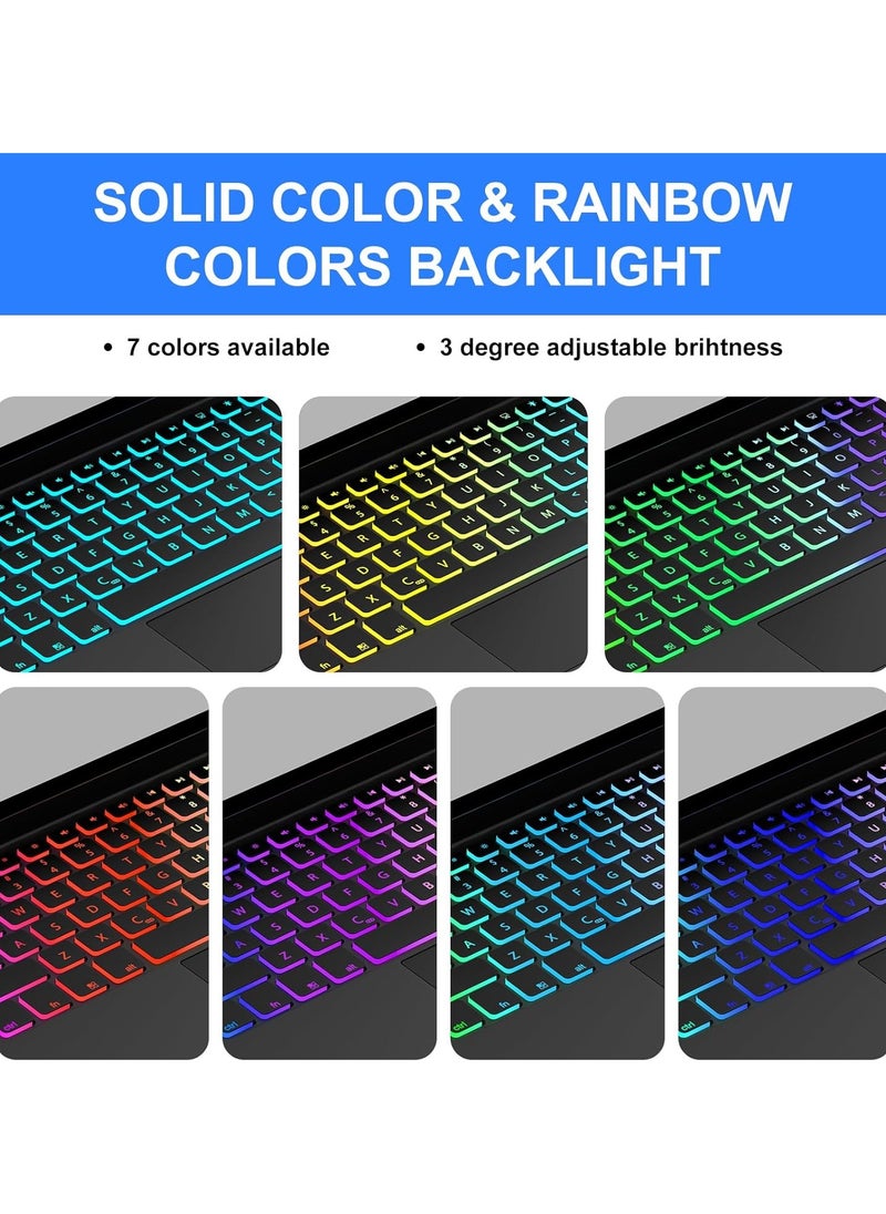 Magic Keyboard Case for Samsung Galaxy Tablet S9 FE+, S9+ Plus, S8 Plus, S7 FE, S7 Plus (12.4 inch) - 7 Colors Backlight, Trackpad, Black