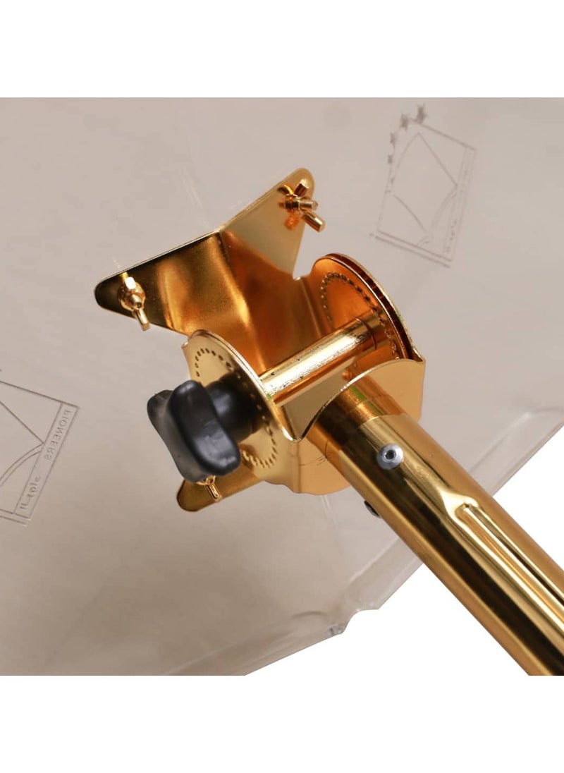 The distinctive Quran holder has a head made of golden acrylic material and is plated in a distinctive golden color. Its height can be adjusted from 50 to 95 cm. Transparent golden.