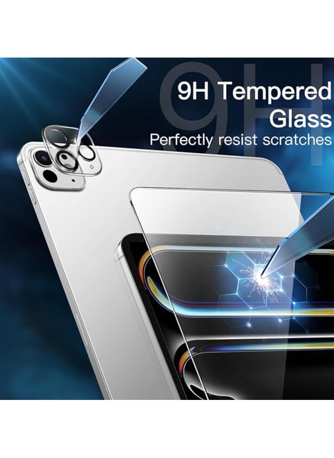 Screen Protector for iPad Pro 11-Inch M4 (2024) with Camera Lens Protector, Easy Installation Tool, Tempered Glass Film Anti-Scratch, HD Clear, 2-Pack Each