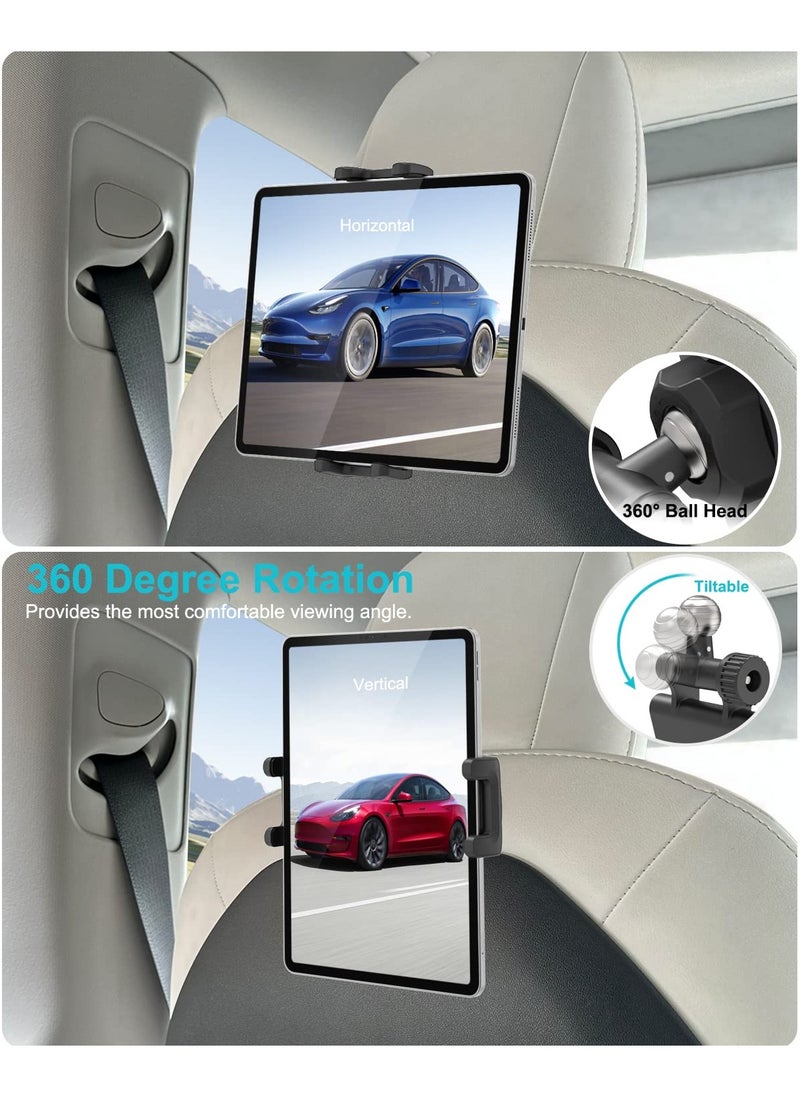 Tesla Tablet Holder for Headrest, Tesla Model 3/Y Back Seat iPad Phone Mount, 360° Adjustable Car Tesla Model Y Stand for 4-13