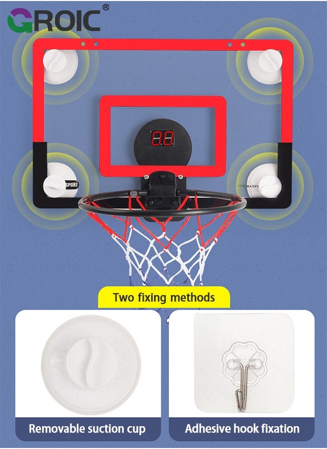 Mini Basketball Hoop with LED Light Electronic Scoreboard, 15.7