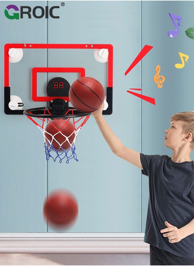 Mini Basketball Hoop with LED Light Electronic Scoreboard, 15.7