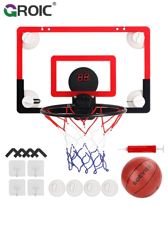 Mini Basketball Hoop with LED Light Electronic Scoreboard, 15.7