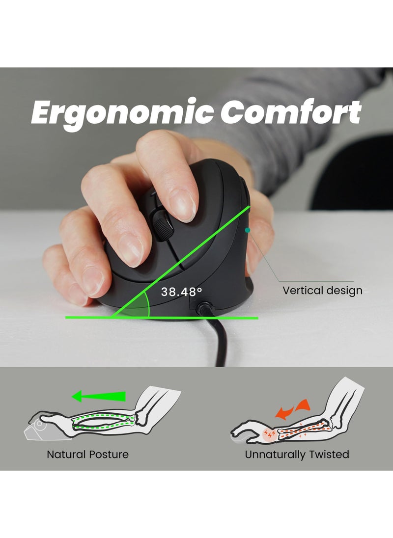 Ergonomische Maus - Vertikales Design - kleine Handgrößen oder für Unterwegs - USB kabelgebunden für PC und Laptop