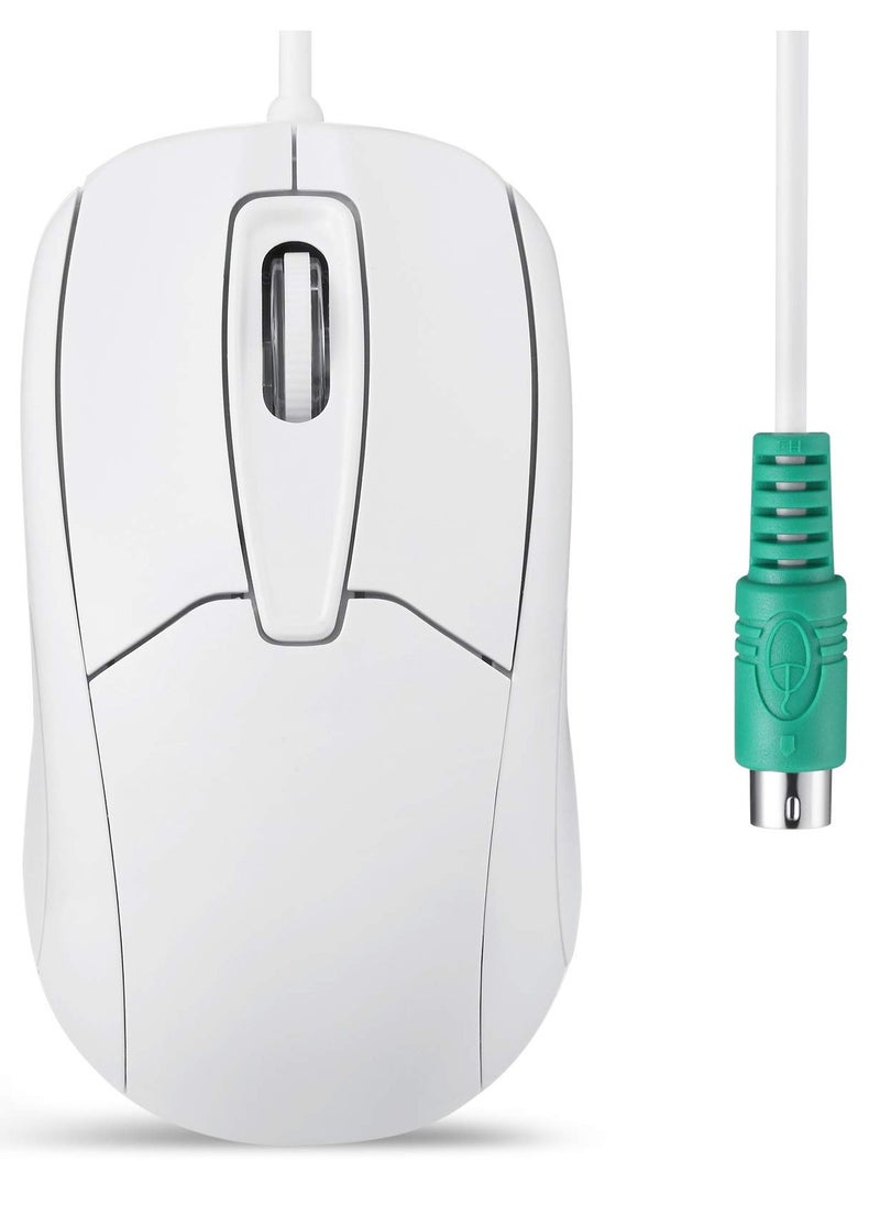 Wired PS2 Optical Mouse with Scroll Wheel and 1000 DPI, White