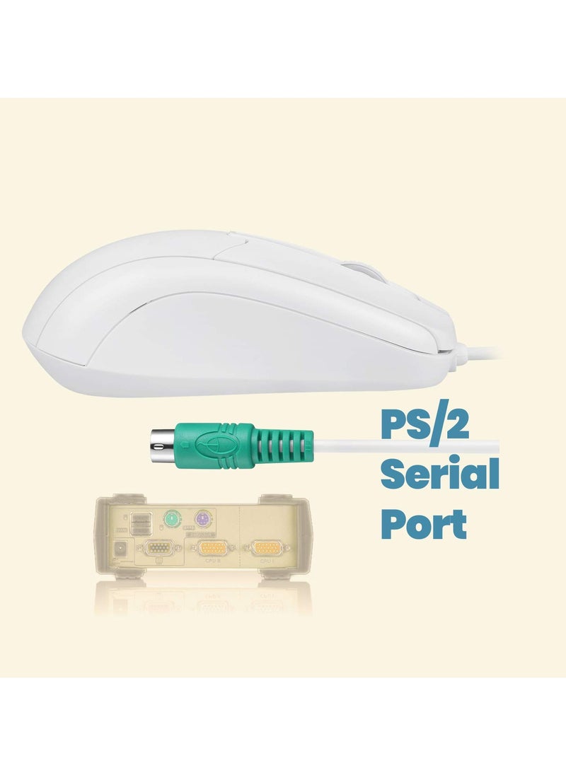 Wired PS2 Optical Mouse with Scroll Wheel and 1000 DPI, White