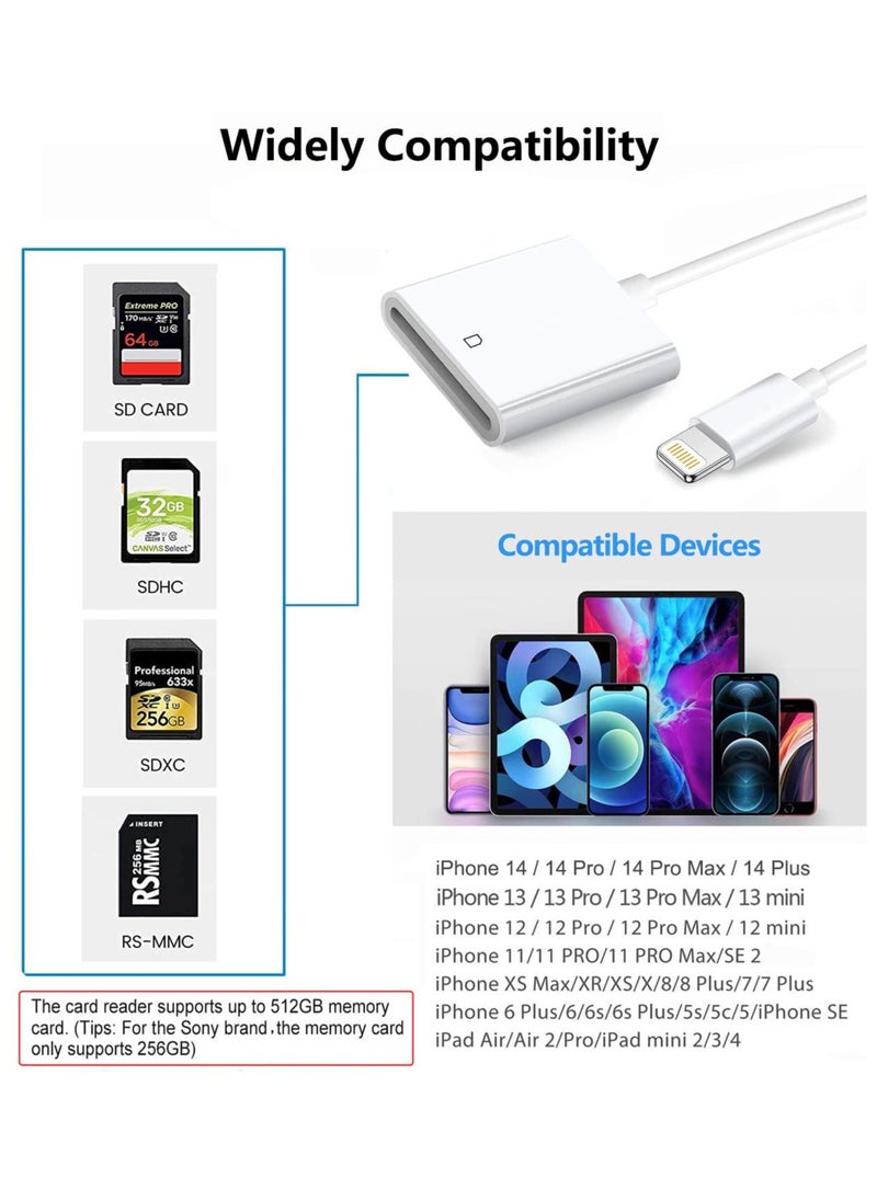 Lightning to SD Card Camera Reader, Trail Camera Viewer SD Memory Card Adapter for iPhone 14/13/12/11/XS/XR/X/8/7/iPad, Plug and Play