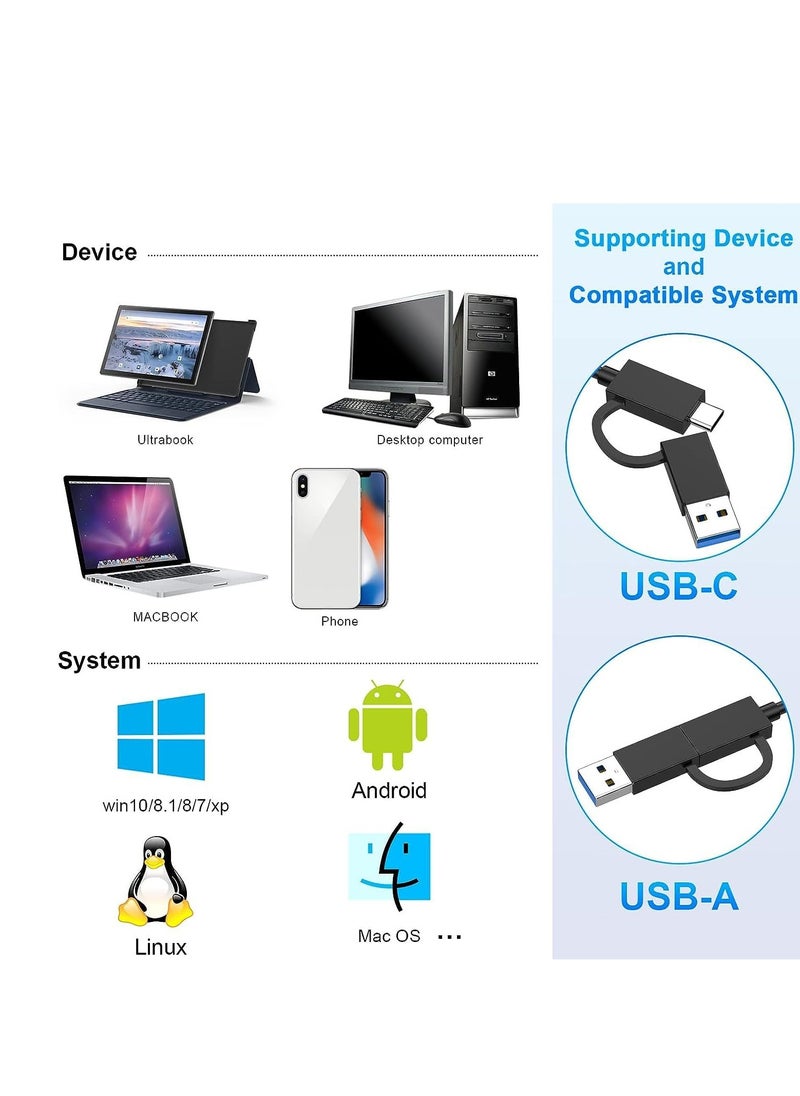 5-IN-1 XQD Card Reader USB C, SD/TF Dual-Slot Multiport External Card Reader USB Hub Compatible for Type-C Laptop, Support Windows/Mac OS/Android (10Gbps)