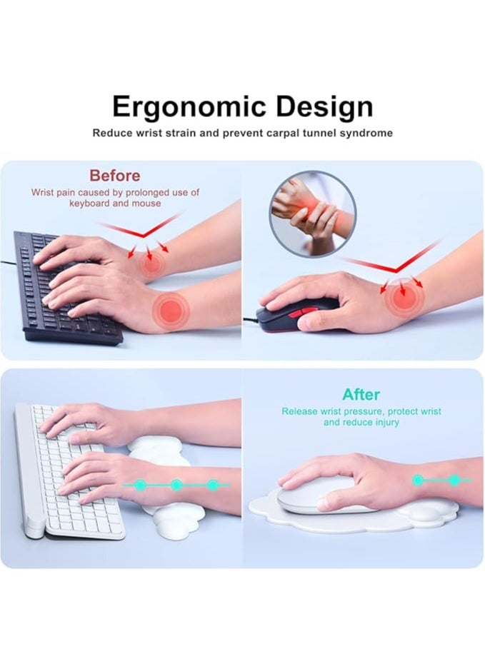 Cloud Mouse Pad with Wrist Rest, Cloud Keyboard Wrist Rest, Wrist Rest for Computer Keyboard, Cloud Mouse Pad Wrist Support, Ergonomic Cloud Keyboard Mouse Wrist Support, White