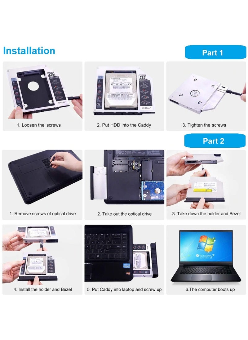 9.5mm Universal 2.5 2nd 9.5mm Ssd Hd SATA Hard Disk Drive HDD Caddy Adapter Bay For Cd Dvd Rom Optical Bay