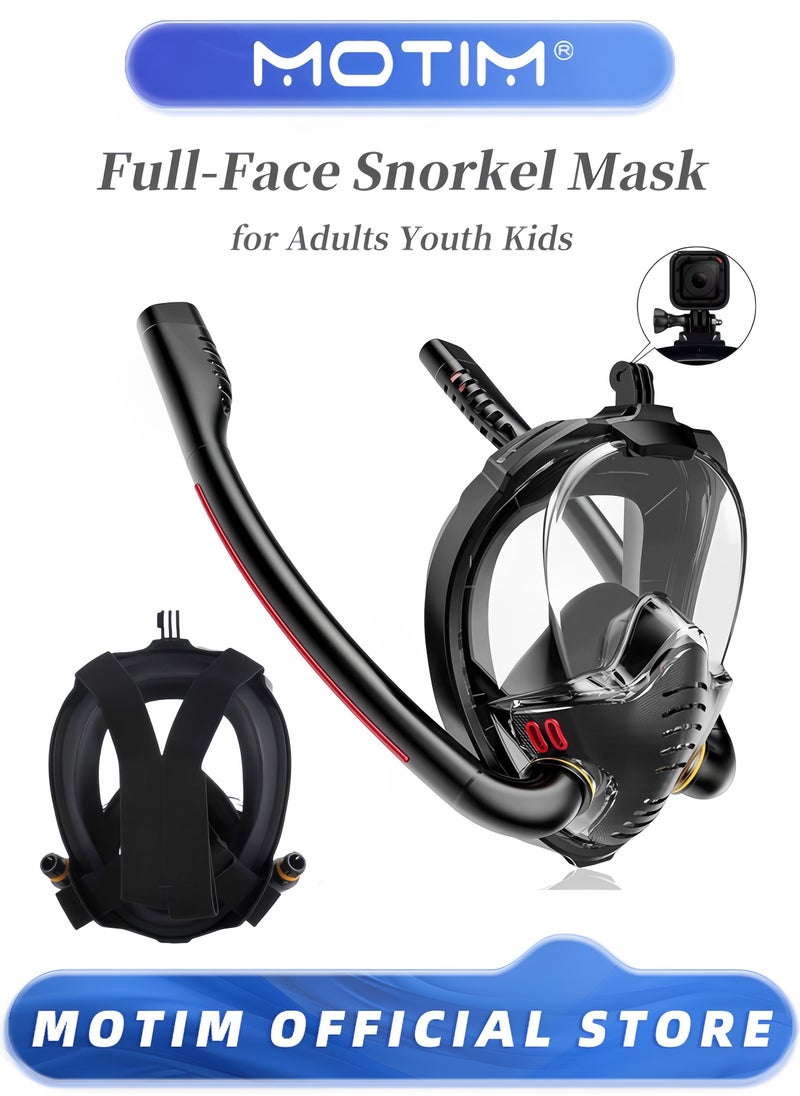 Full Face Snorkel Mask Dry Top Breathing System Double-Tube Set with Camera Mount Anti-Leak Swimming Mask for Adults Youth Kids (S-M)