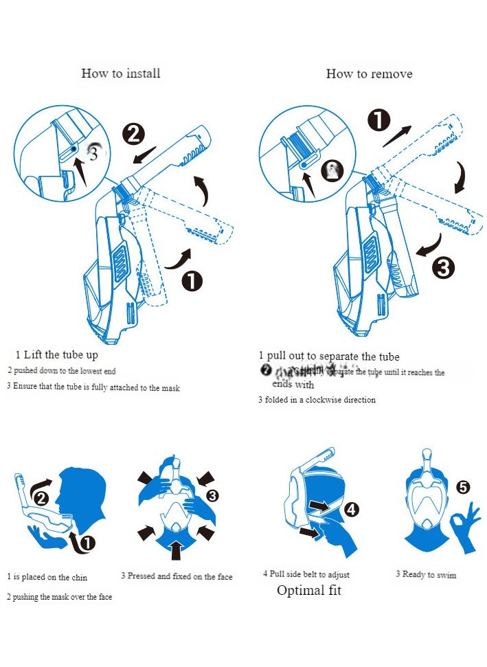 Full face Snorkeling mask with New Safety Breathing System and Camera Stand with 180-degree Panoramic View