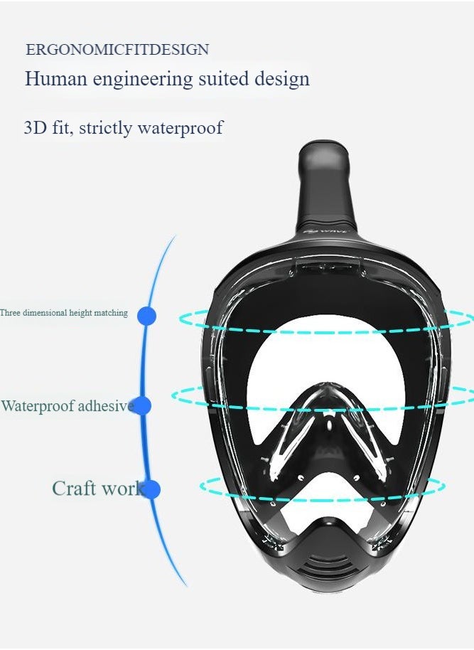 Full face Snorkeling mask with New Safety Breathing System and Camera Stand with 180-degree Panoramic View