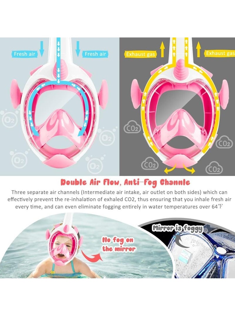 Full Face Snorkel Mask 180° Panoramic View Dry Top Snorkeling Gear for Kids Anti Fog Anti Leak Diving Mask with Double Air Flows Way for Aged 4-15 Years Kids